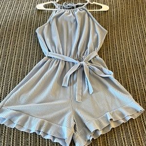 Baby Blue Ribbed Sleeveless Romper